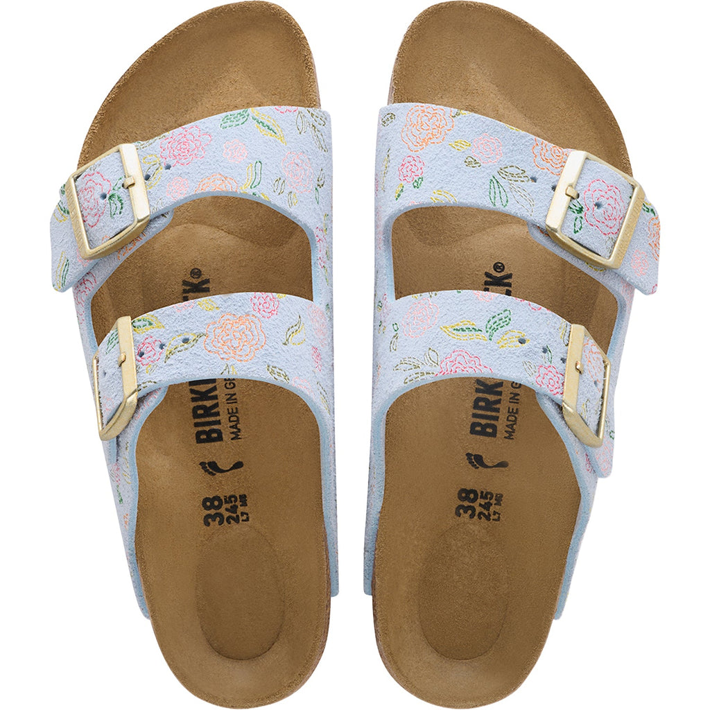 Birkenstock Arizona Flowers Women's Sandals Baby Blue Suede