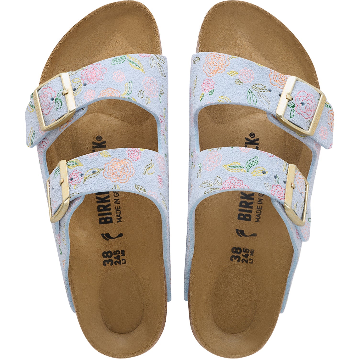 Birkenstock Arizona Flowers Women's Sandals Baby Blue Suede