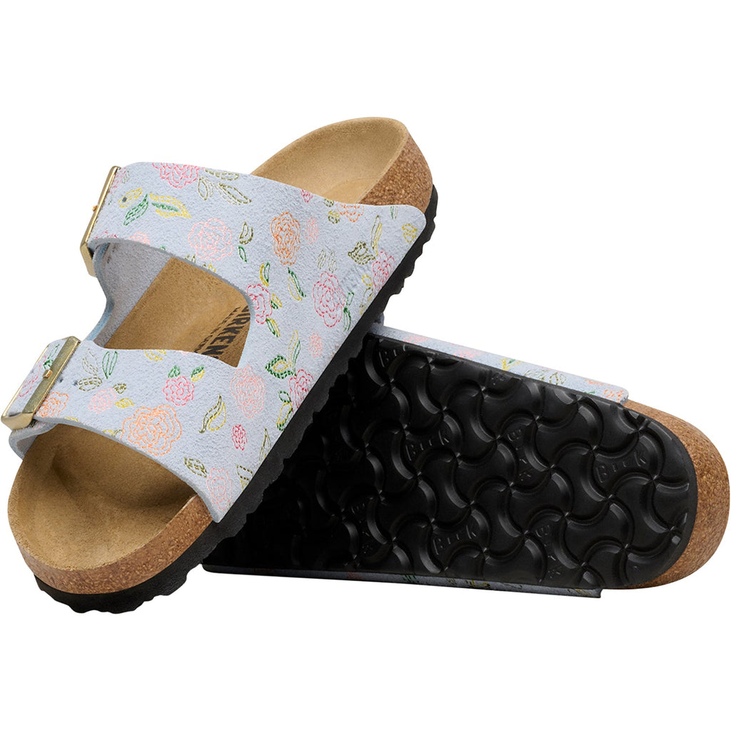 Birkenstock Arizona Flowers Women's Sandals Baby Blue Suede