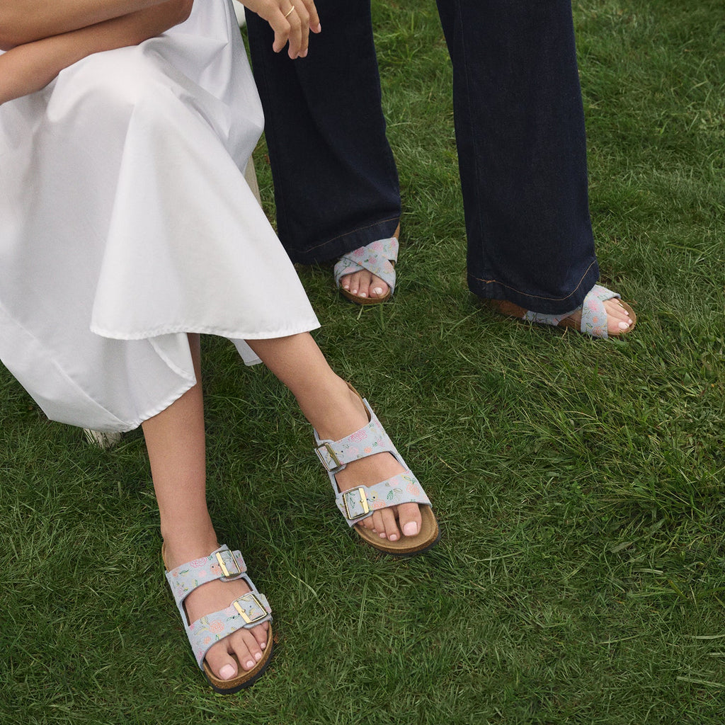 Birkenstock Arizona Flowers Women's Sandals Baby Blue Suede