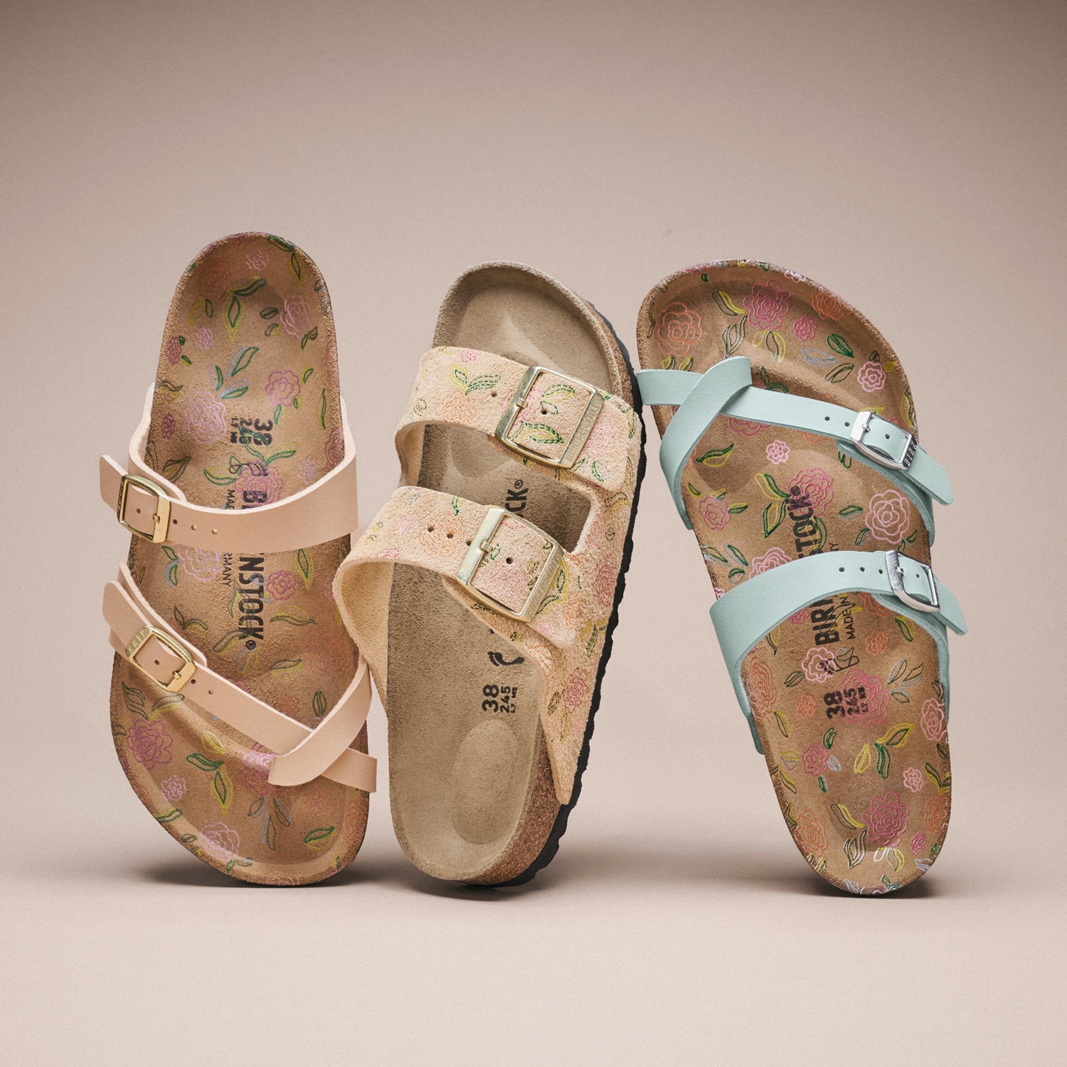 Birkenstock Arizona Flowers Women's Sandals Sandcastle Suede