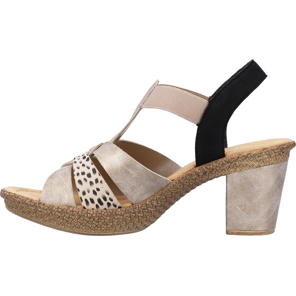 Rieker 665K3-60 Rabea K3 Women's High Heel Sandals Beige/Black Synthetic