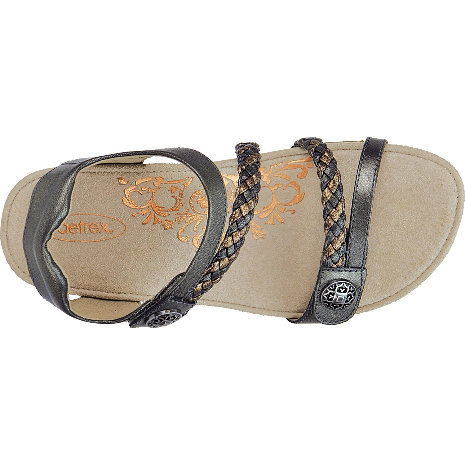 Aetrex Jillian Women's Braided Sandals Gunmetal Leather