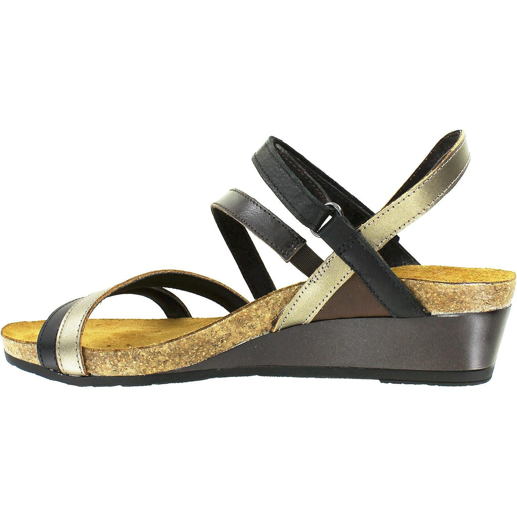 Naot Hero Women's Wedge Heel Sandals Black/Pewter/Walnut Leather