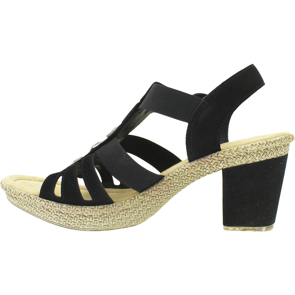 Rieker 66560-00 Rabea 60 Women's High Heel Sandals Black Synthetic