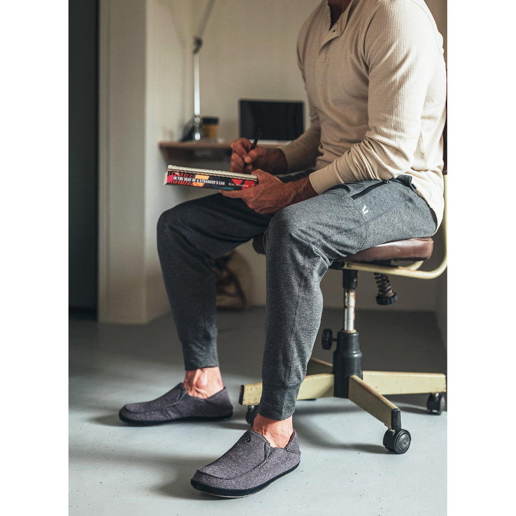 OluKai Moloa Hulu Men's Slippers Black/Black Knit Fabric
