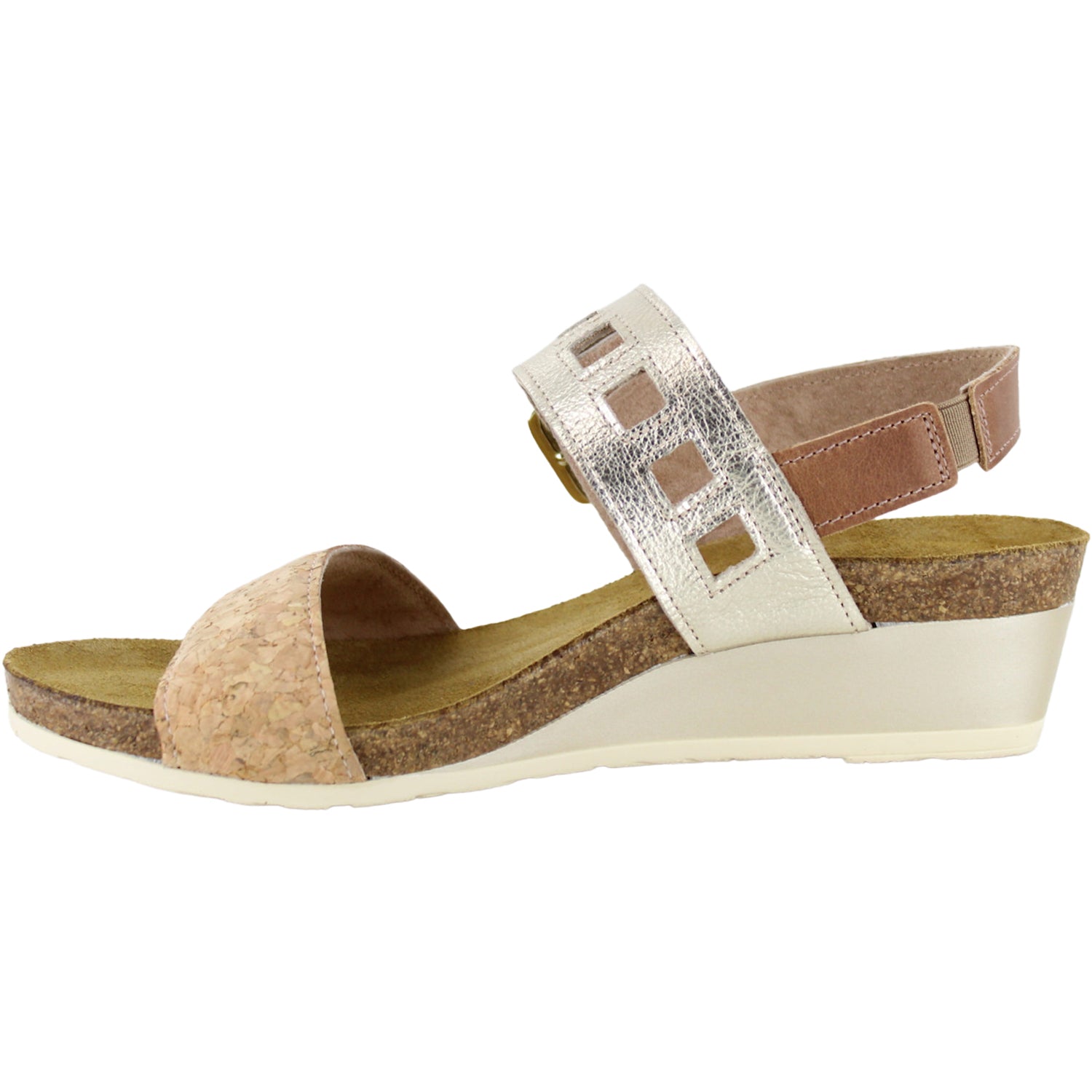 Naot Dynasty Women's Wedge Sandals Cork/Radiant Gold/Latte Leather