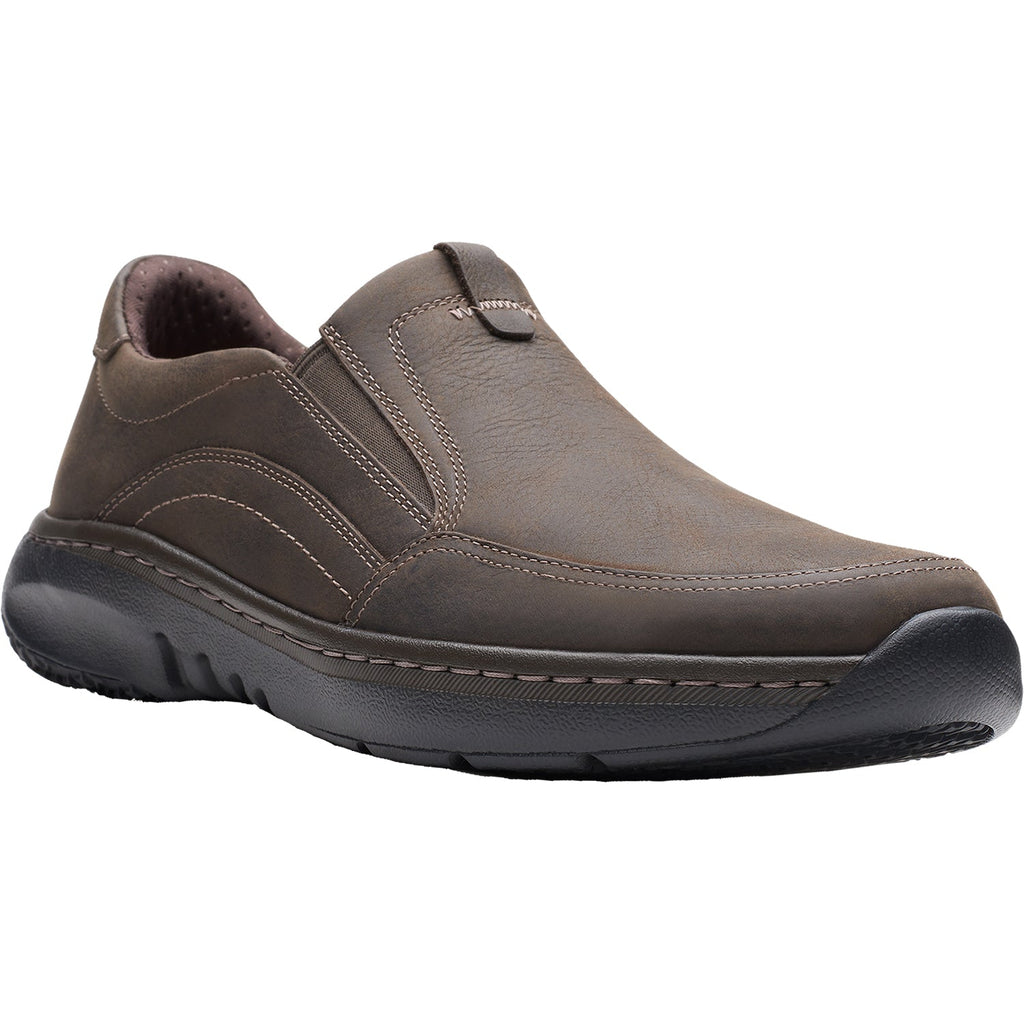 Clarks Pro Step Men's Slip On Shoes Dark Brown Tumbled Leather