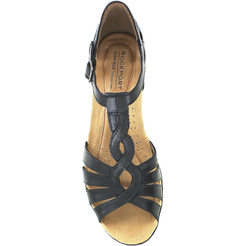 Women's Rockport Cobb Hill Abbott Curvy T-Strap Black Leather