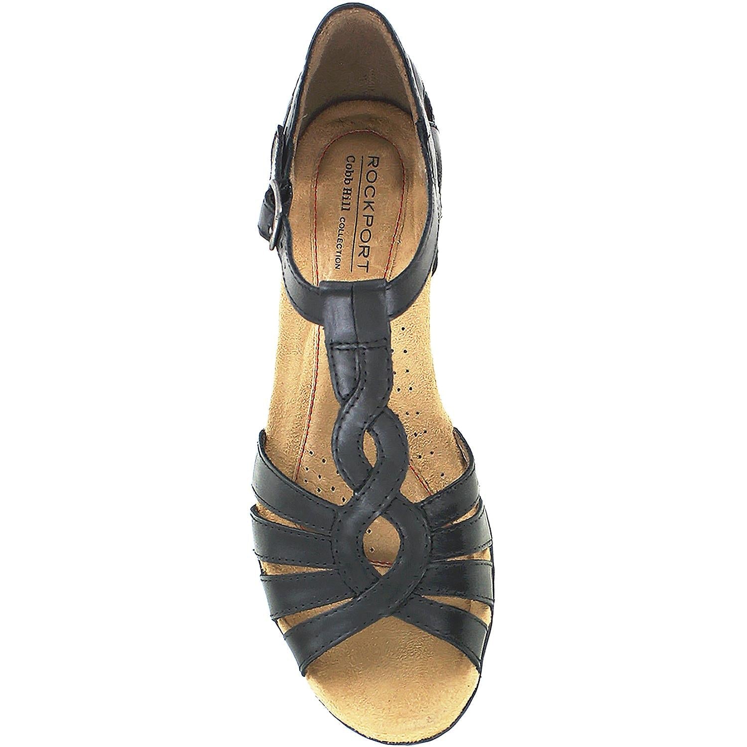 Women's Rockport Cobb Hill Abbott Curvy T-Strap Black Leather