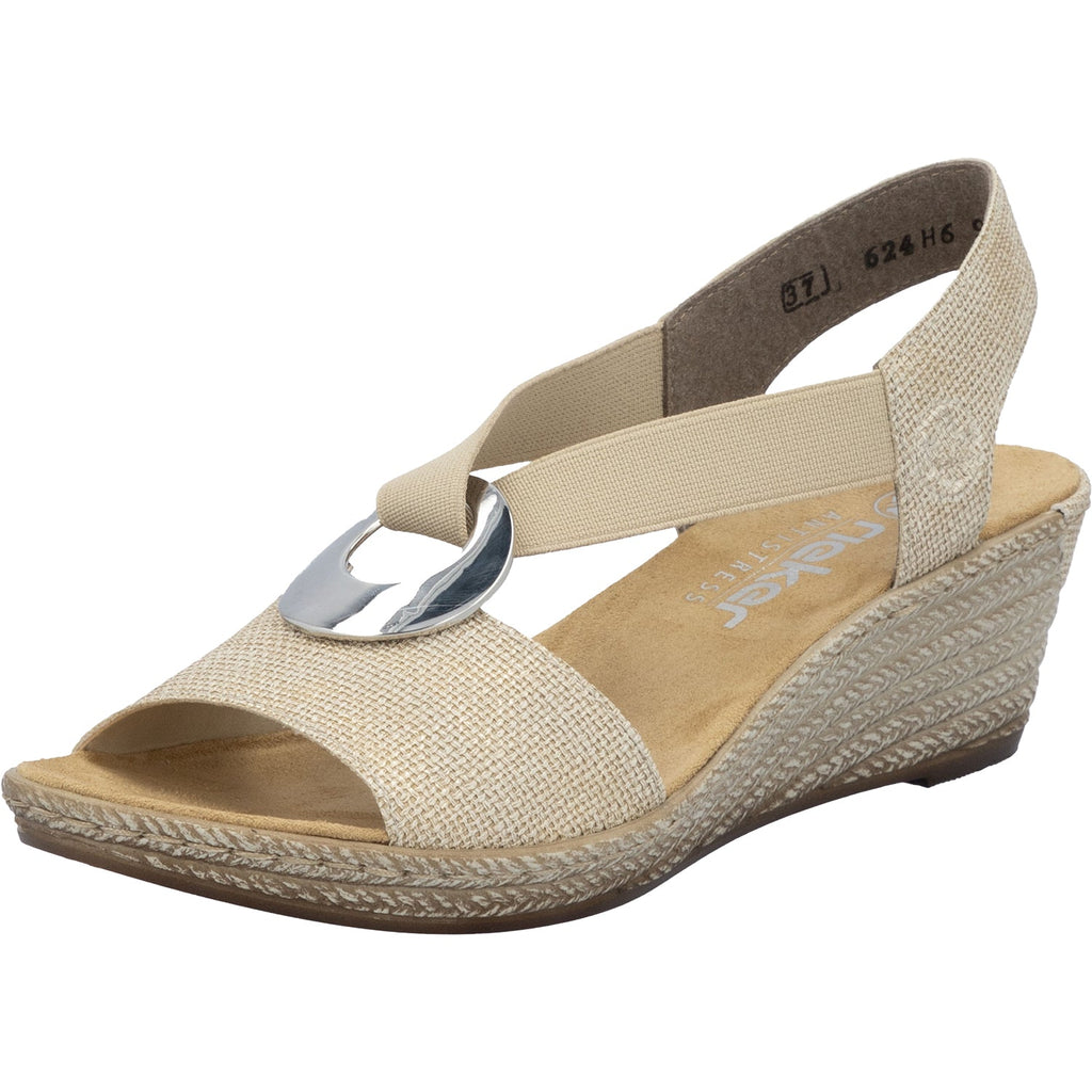 Rieker 624H6-93 Fanni H6 Women's Wedge Sandals Muschel Stripe Metallic Synthetic