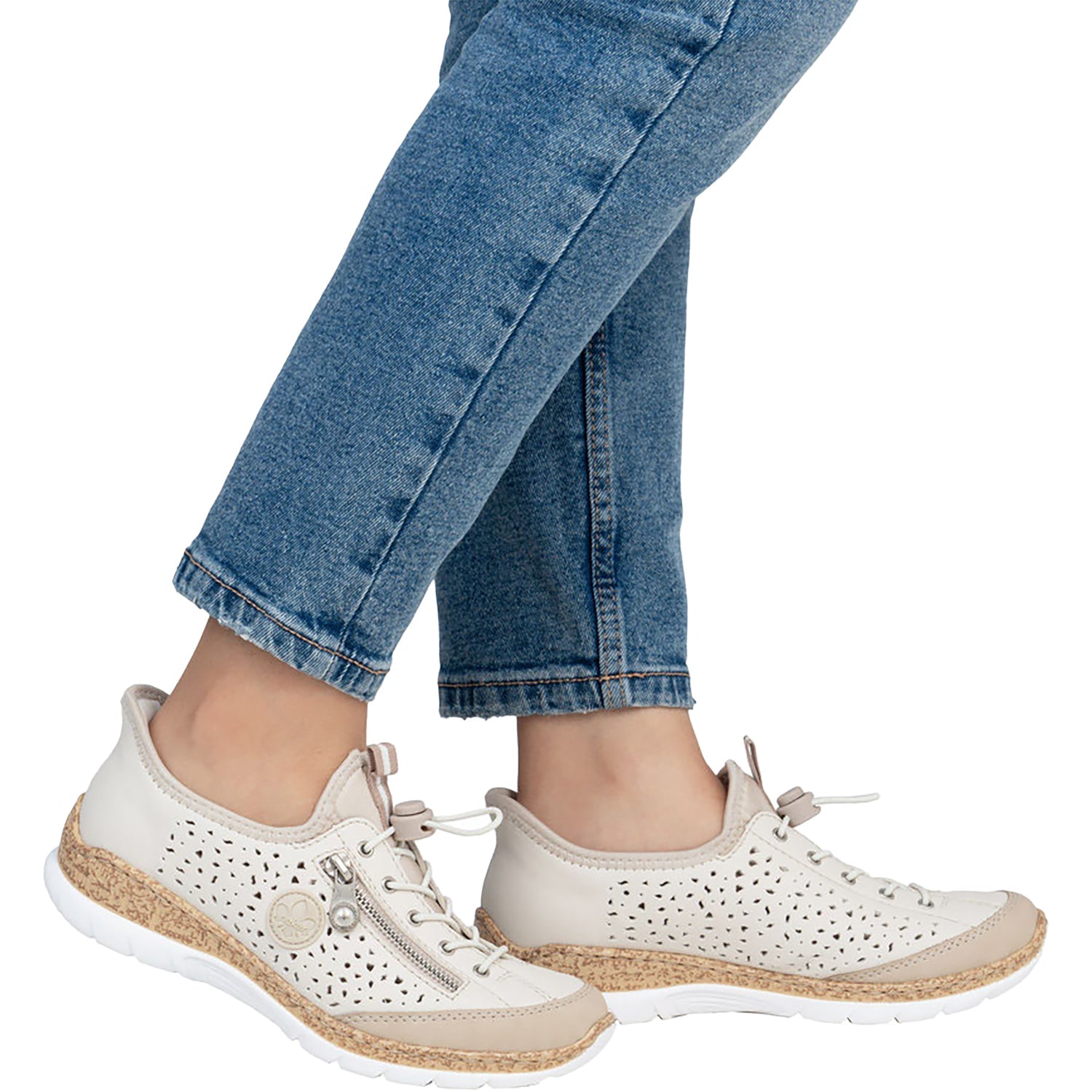 Rieker N42V3-60 Women's Slip Ons Sporty Perle/Porzellan Synthetic