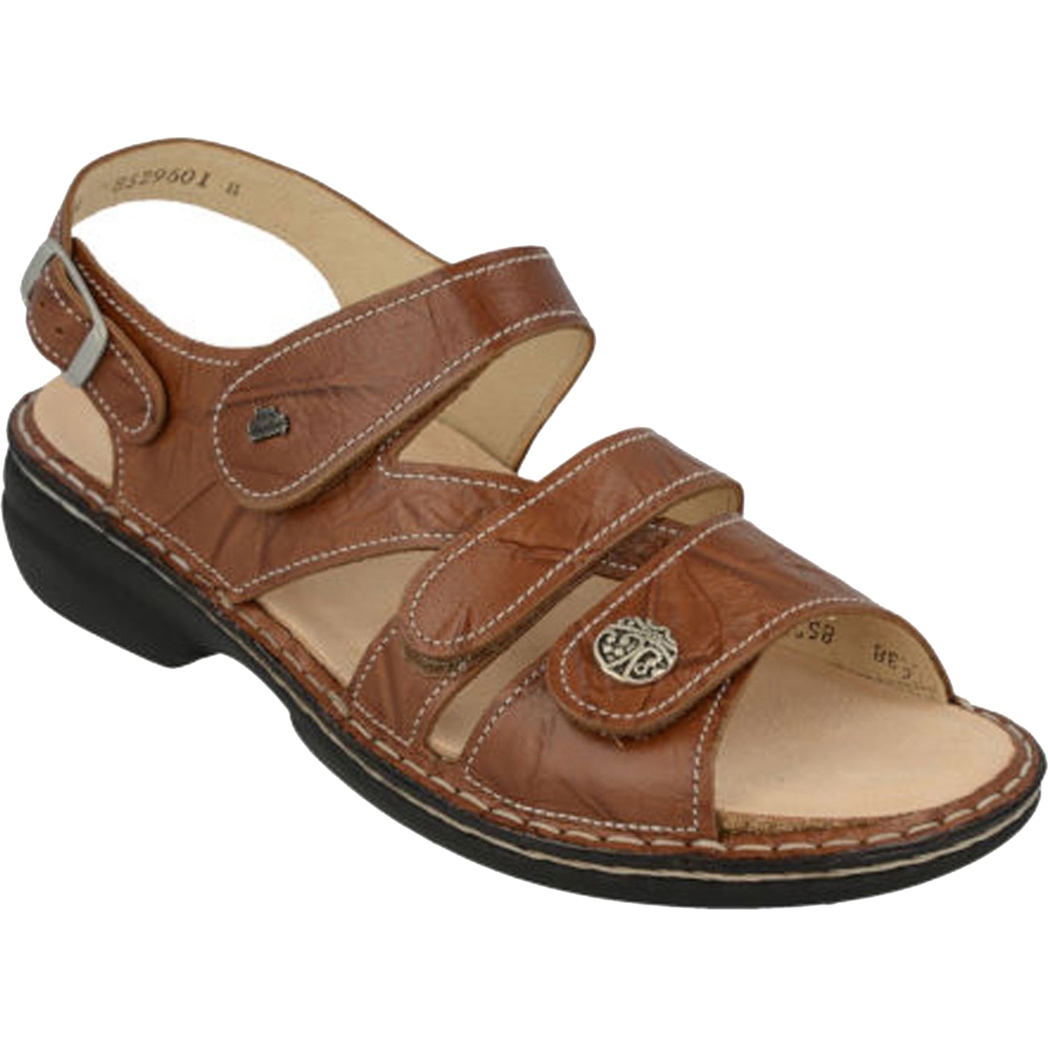 Finn Comfort Gomera Soft Women's Three Strap Sandals Cognac Plisseelight Leather