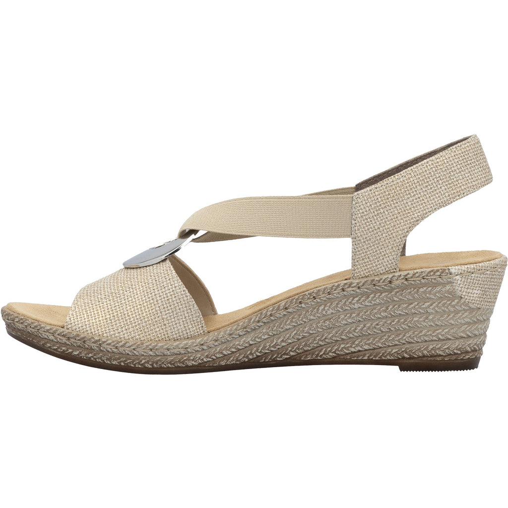 Rieker 624H6-93 Fanni H6 Women's Wedge Sandals Muschel Stripe Metallic Synthetic