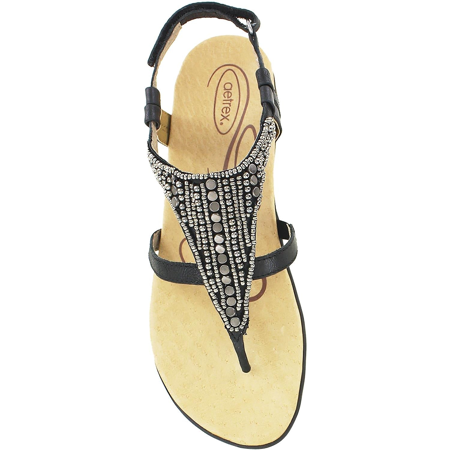 Aetrex Sheila Women's T-Strap Sandals Black/Beige Leather