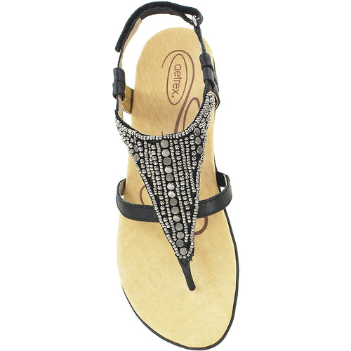 Aetrex Sheila Women's T-Strap Sandals Black/Beige Leather