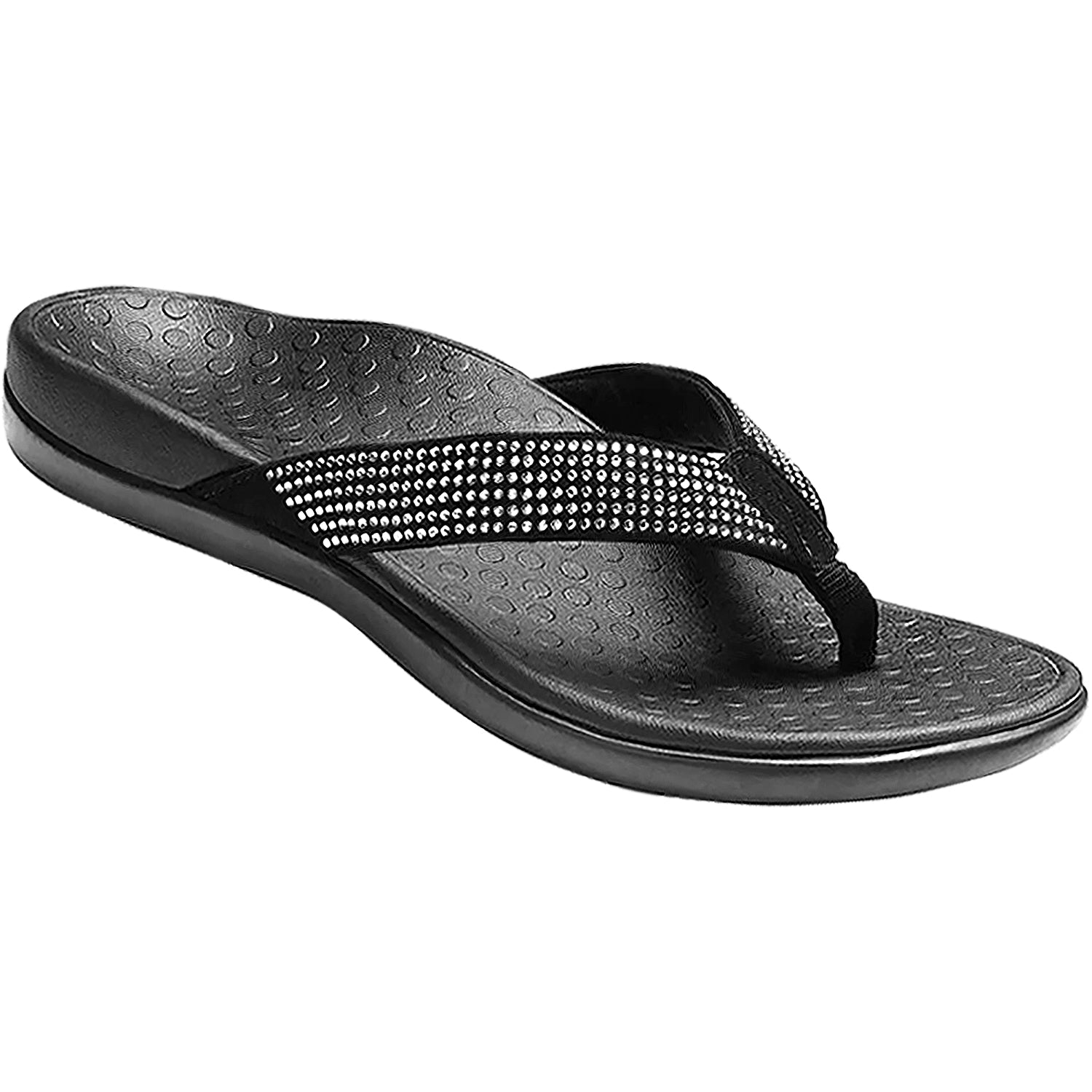 Vionic Tide Rhinestones Women's Flip Flopss Sandals Black Suede
