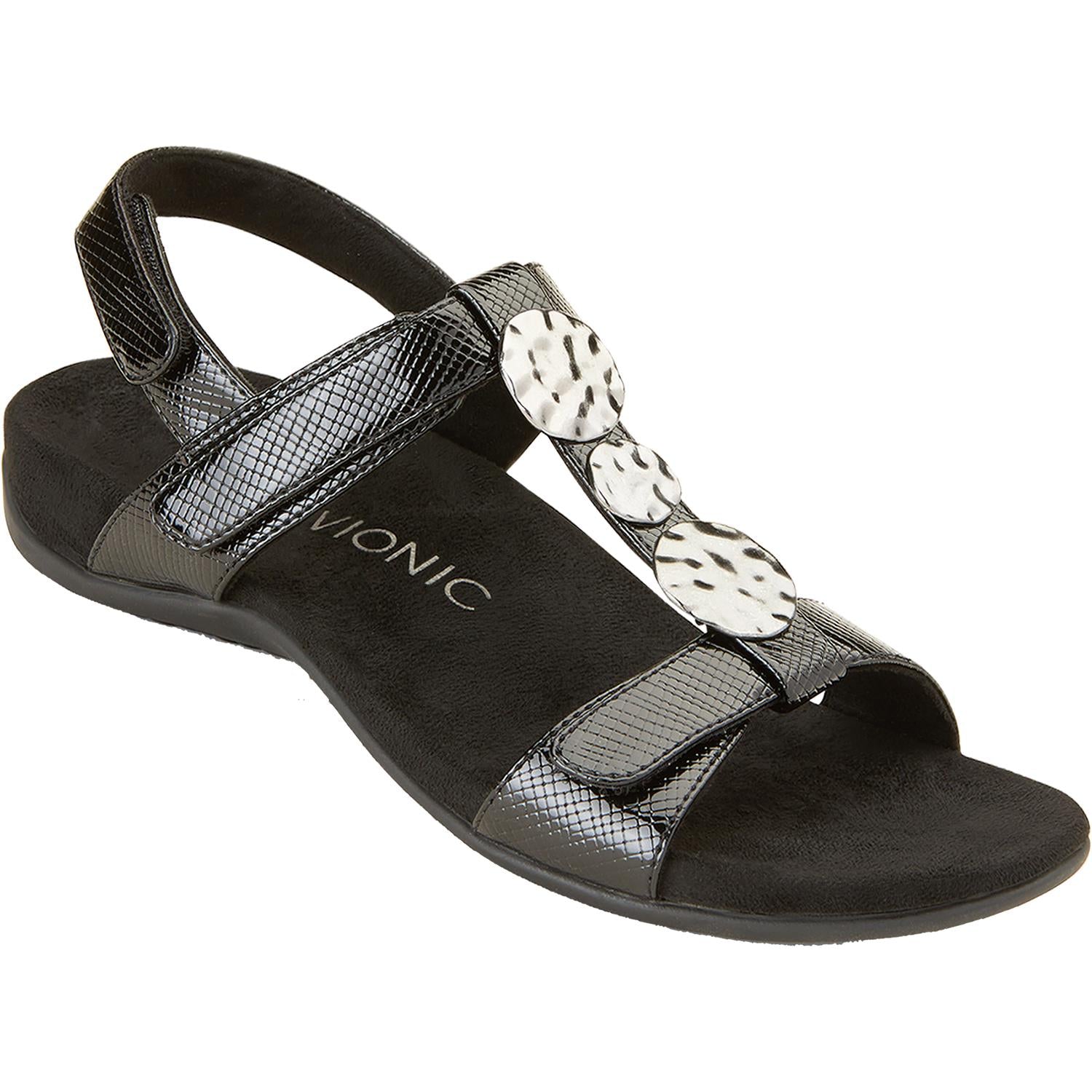 Vionic Farra Lizard Women's Backstrap Sandals Black Faux Leather