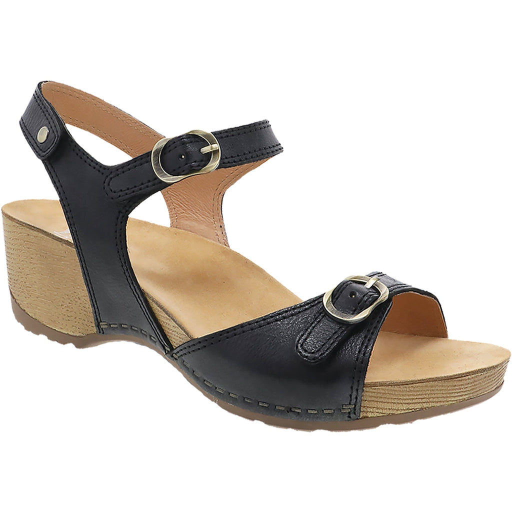 Dansko Tricia Women's Wedge Heel Sandals Black Milled Burnished Leather