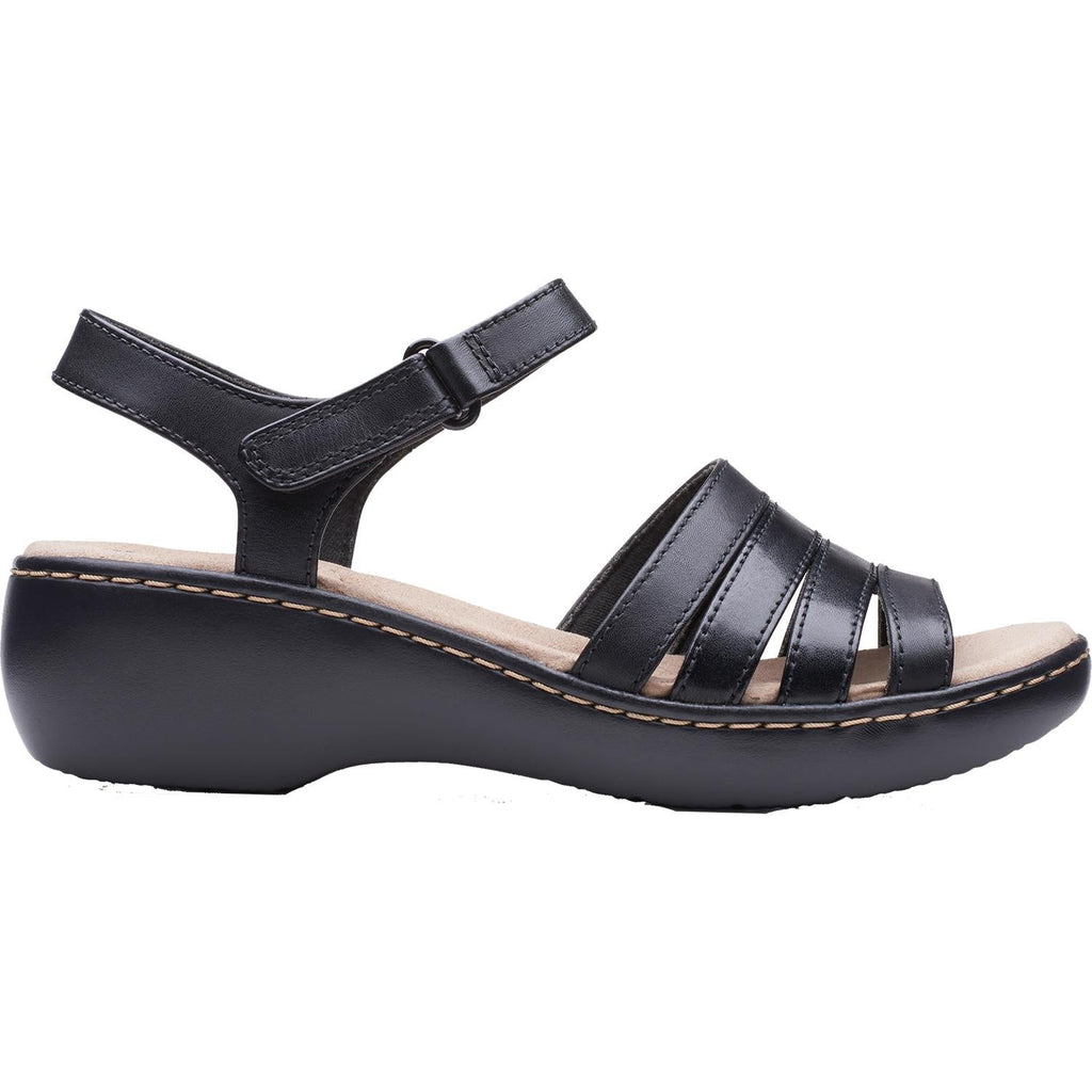Clarks Delana Brenna Women's Wedge Sandals Black Leather