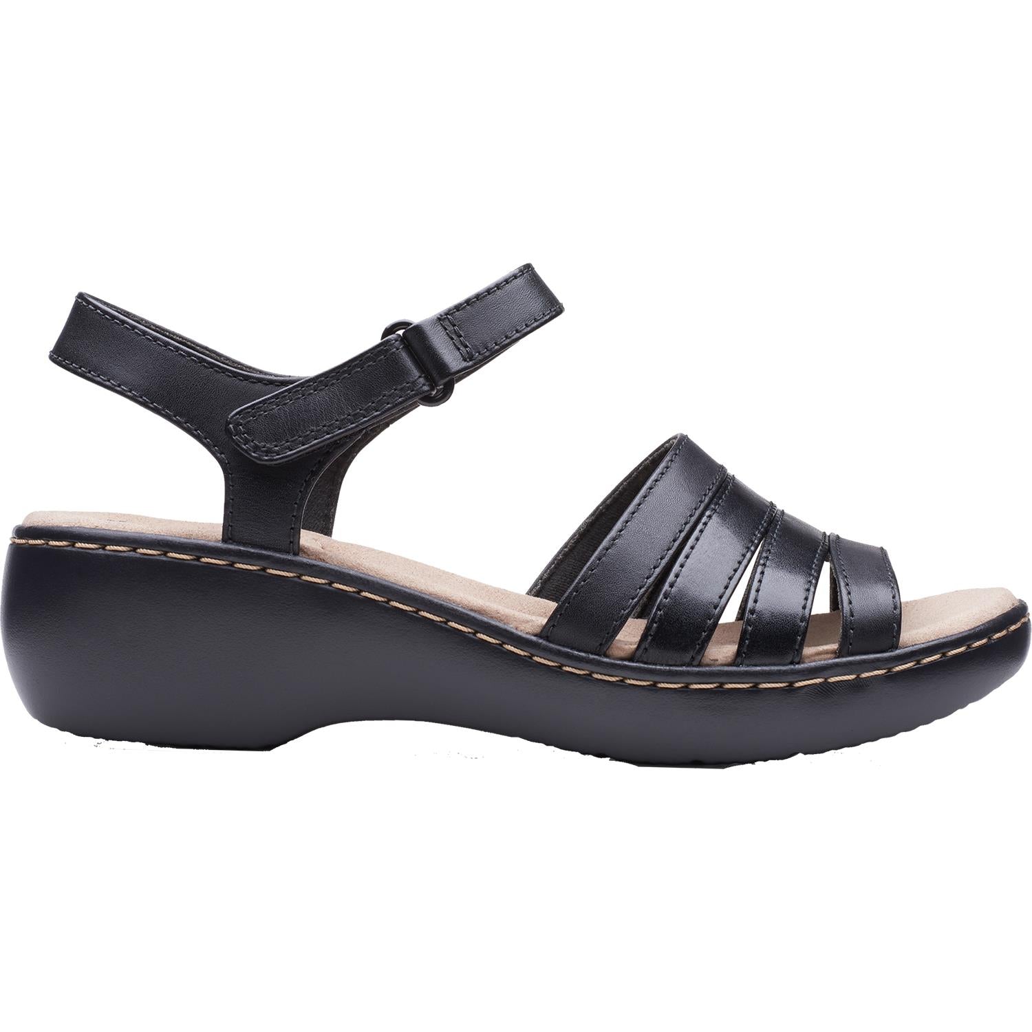 Clarks Delana Brenna Women's Wedge Sandals Black Leather