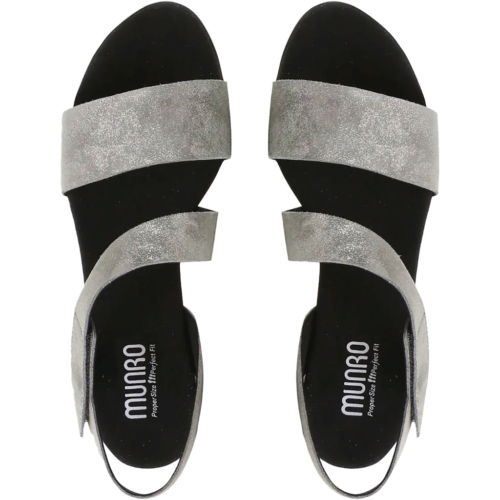 Munro Lucia Women's High Heel Ankle Strap Sandals Gunmetal Metallic Suede