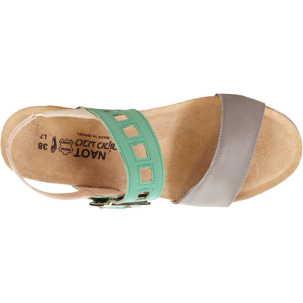 Naot Dynasty Women's Wedge Heel Sandals Foggy Grey/Soft Jade/Soft Ivory Leather