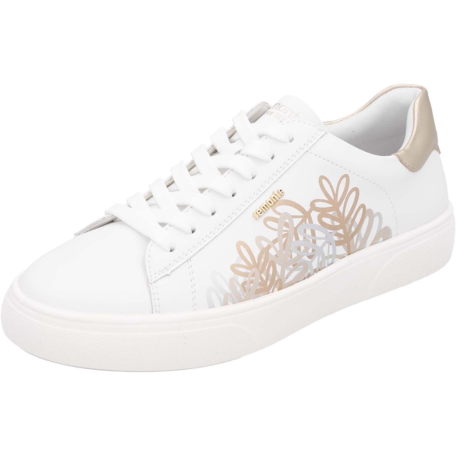 Remonte D2J00-81 Women's Sporty Lace Up Shoes White/Gold Leather