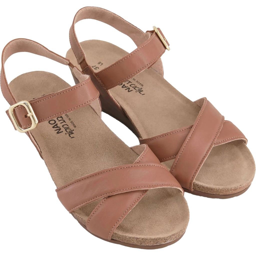 Naot Throne Women's Wedge Sandals Caramel Leather
