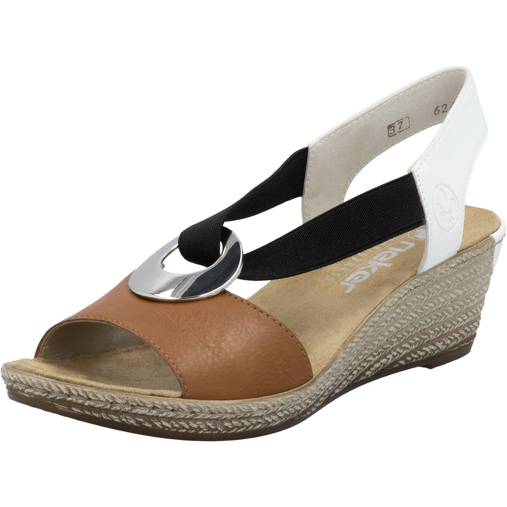 Rieker 624H6-24 Fanni H6 Women's Wedge Sandals Cayenne/Weiss Synthetic