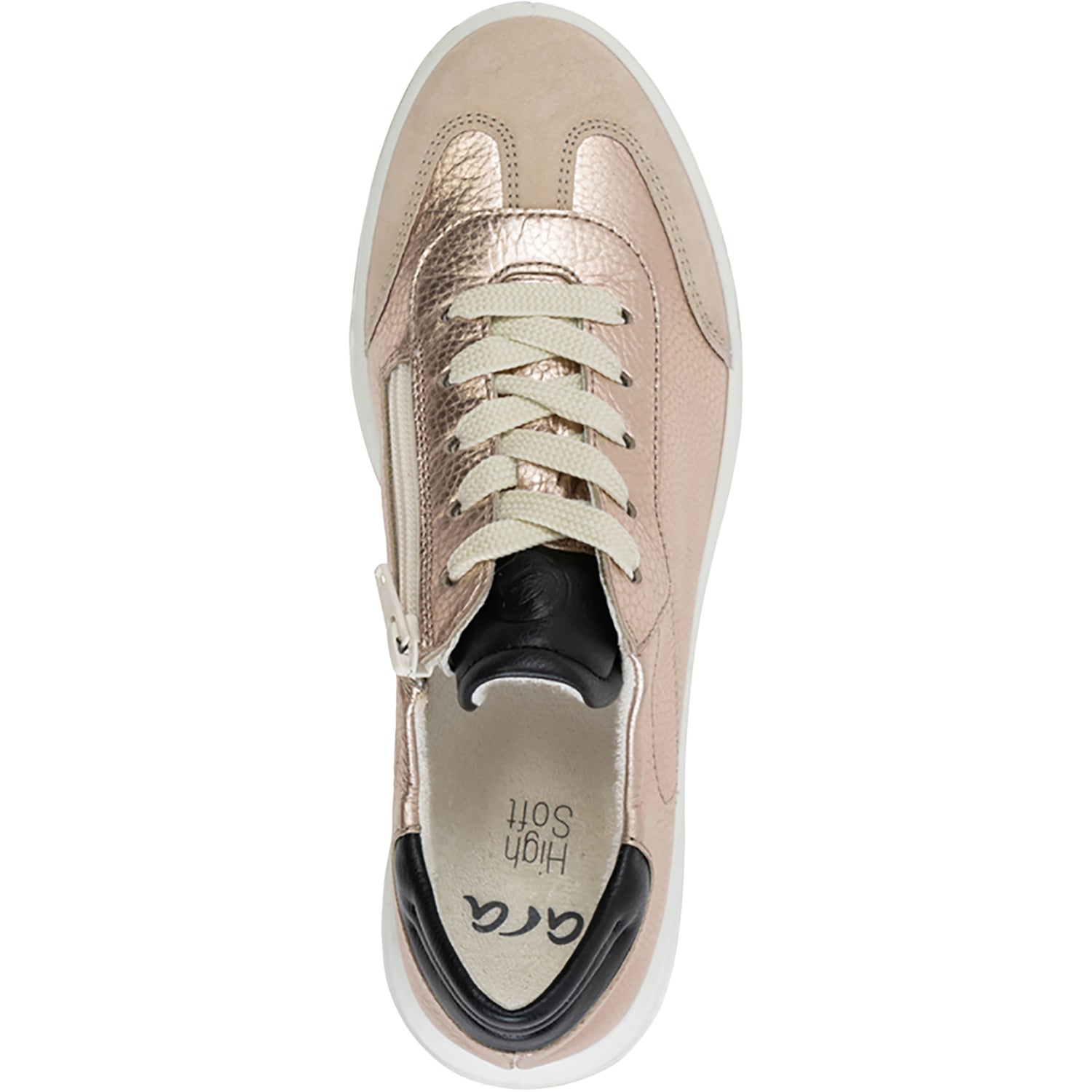 Ara Rhodes Women's Sporty Lace Up Shoes Sand Metallic Leather/Shell Suede