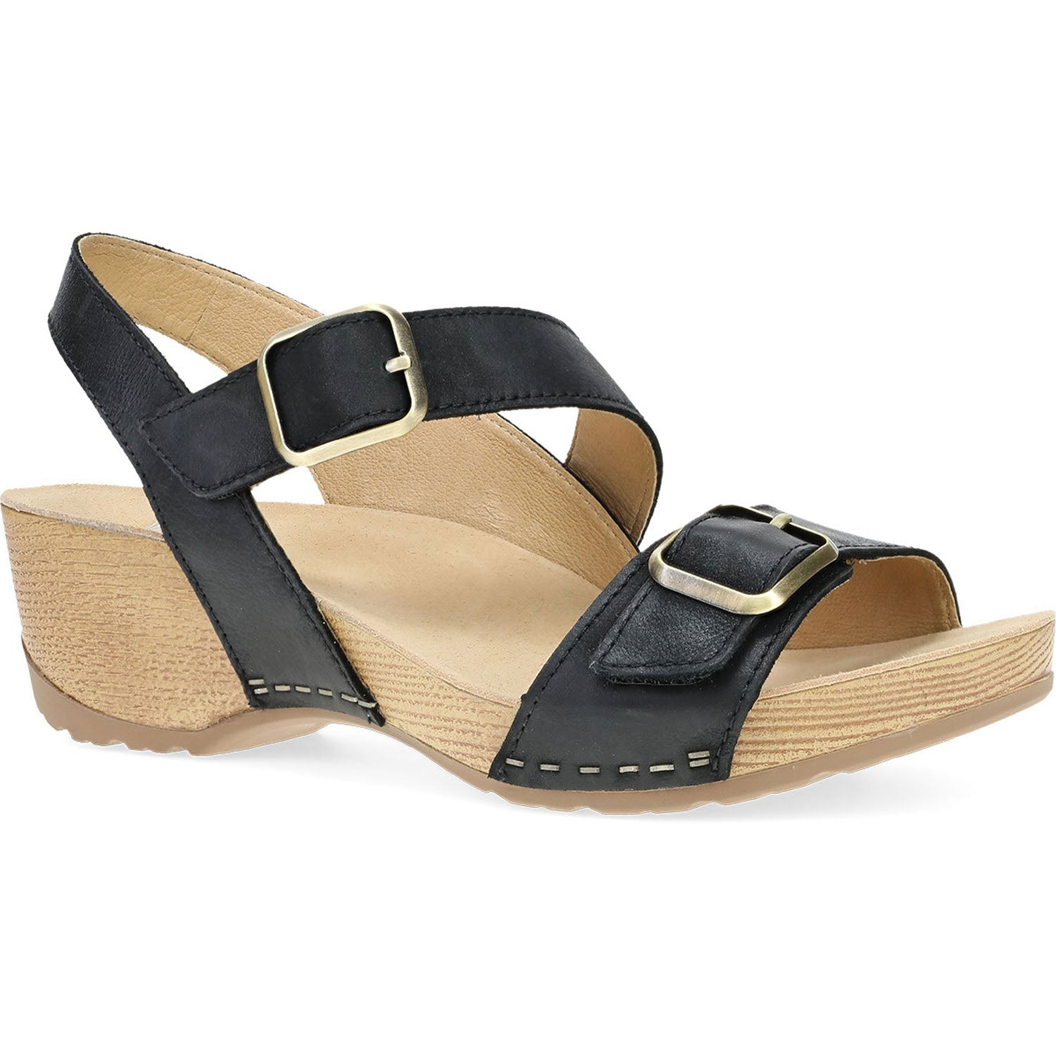 Dansko Trinity Women's Wedge Sandals Black Burnished Nubuck