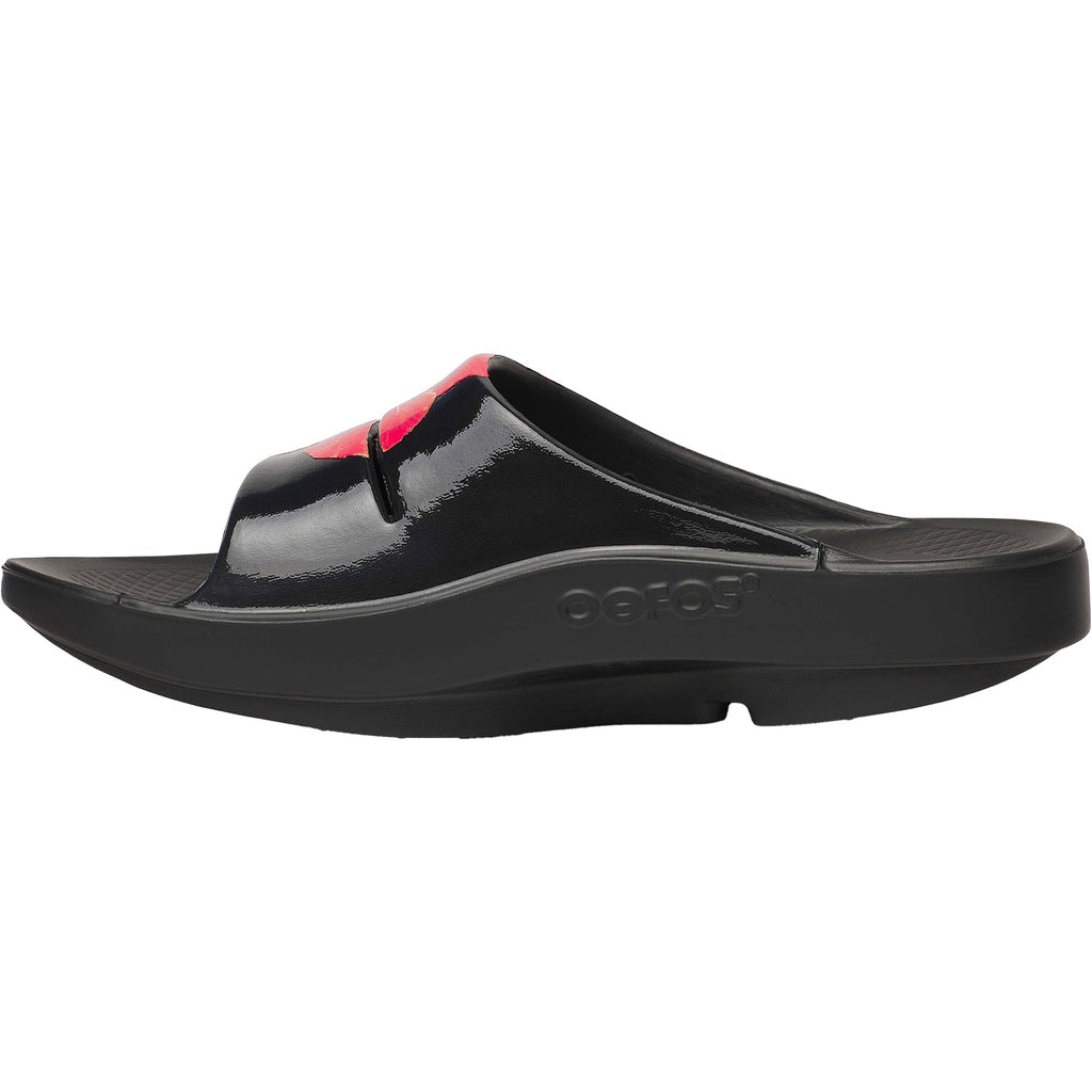 OOFOS OOahah Luxe Limited Women's Recovery Slide Sandals Hibiscus Synthetic