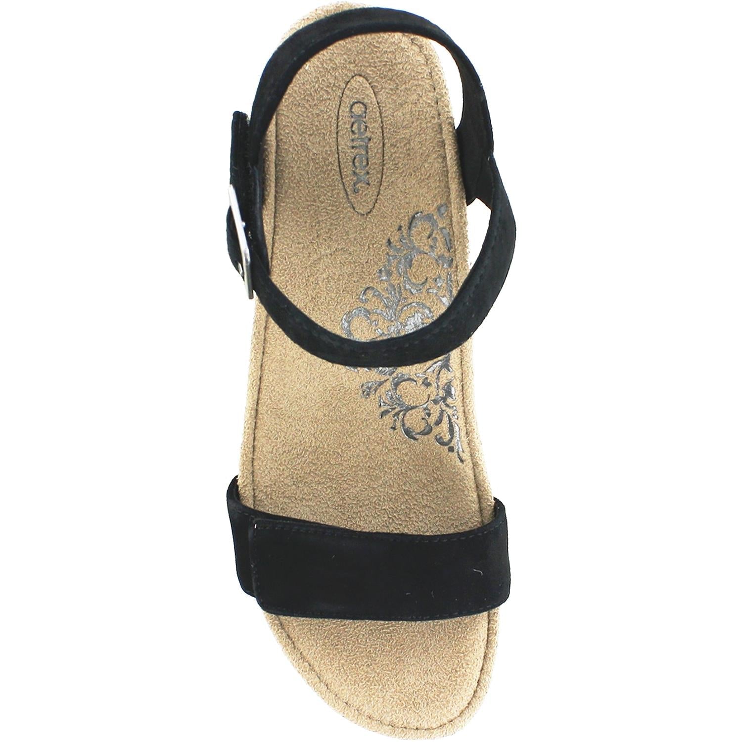 Aetrex Sydney Women's Wedge Sandals Black Suede