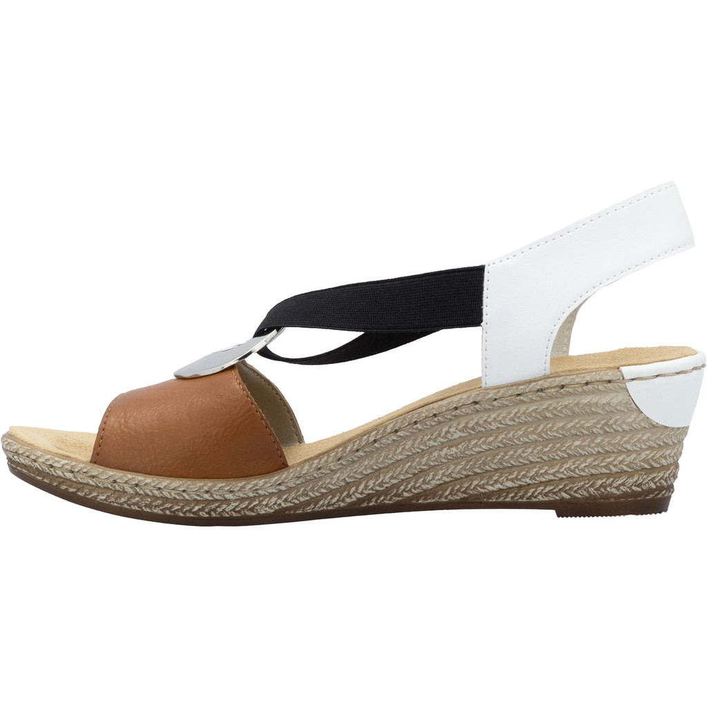 Rieker 624H6-24 Fanni H6 Women's Wedge Sandals Cayenne/Weiss Synthetic