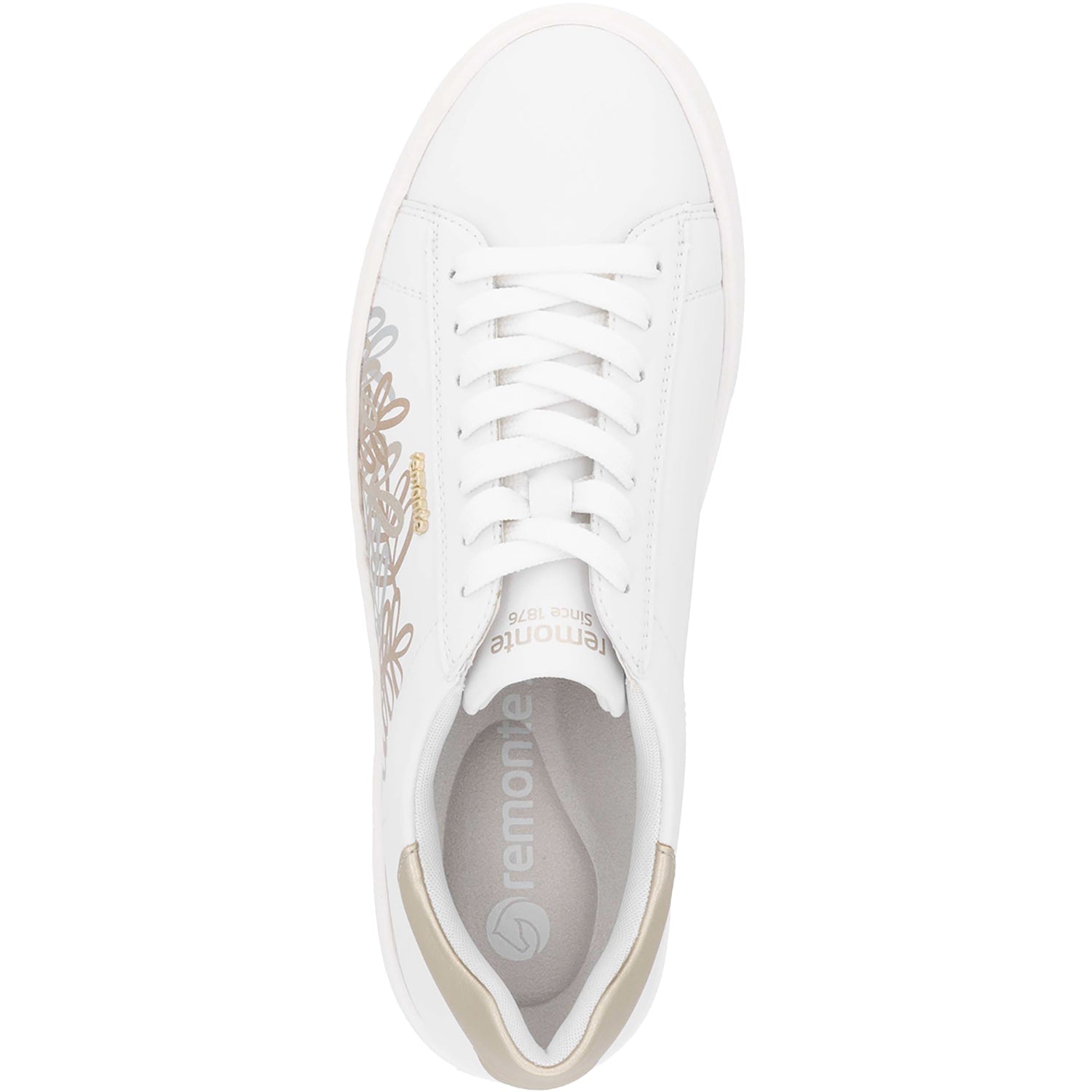 Remonte D2J00-81 Women's Sporty Lace Up Shoes White/Gold Leather