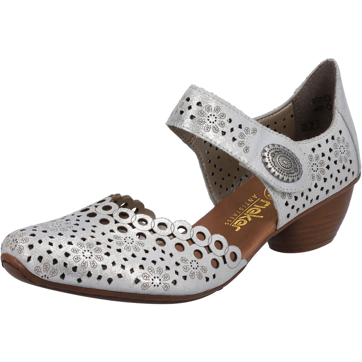 Rieker 43753-90 Mirjam 53 Women's Mary Janes Silver Leather