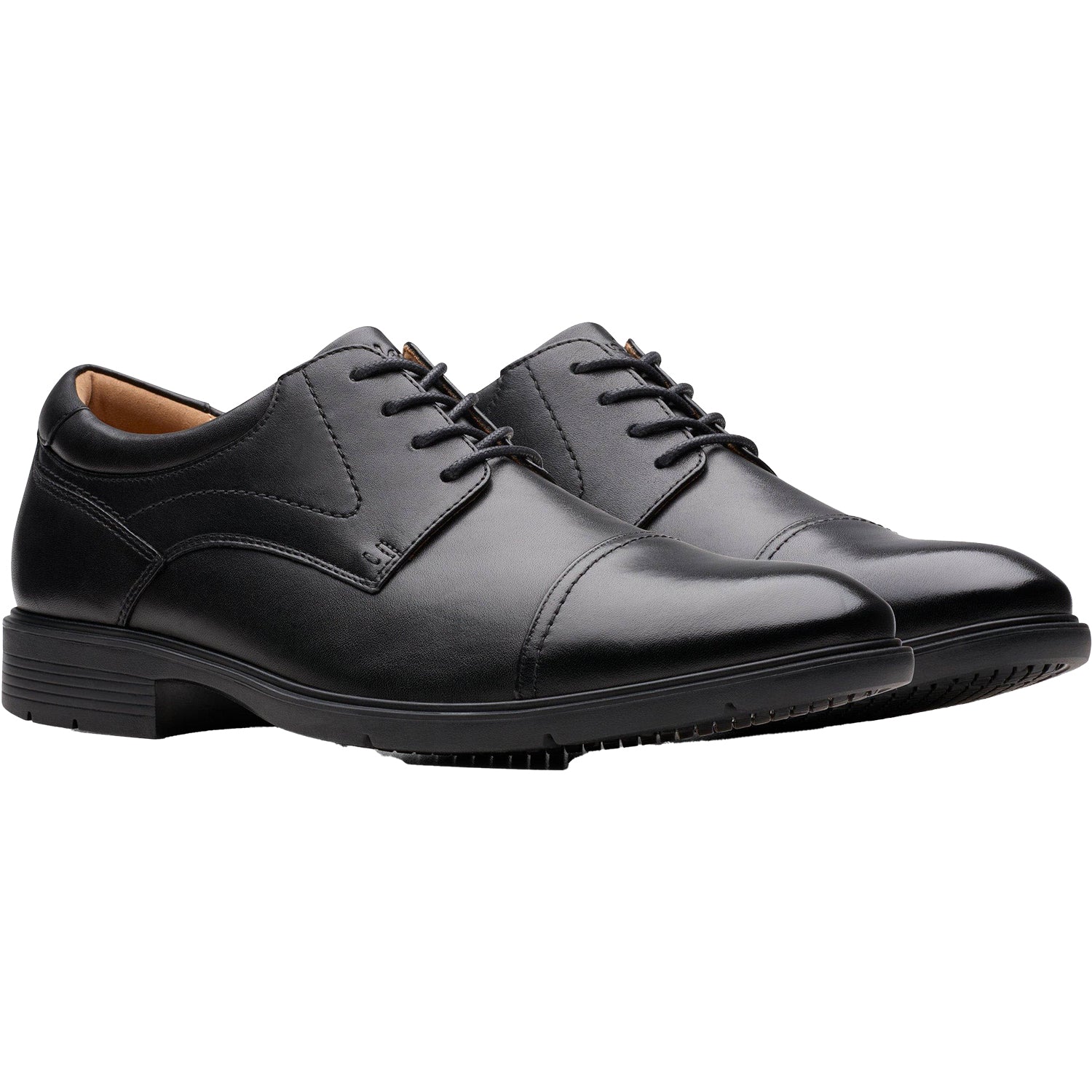 Clarks Eldredge Cap Slip Resistant Men's Dress Shoes Black Leather