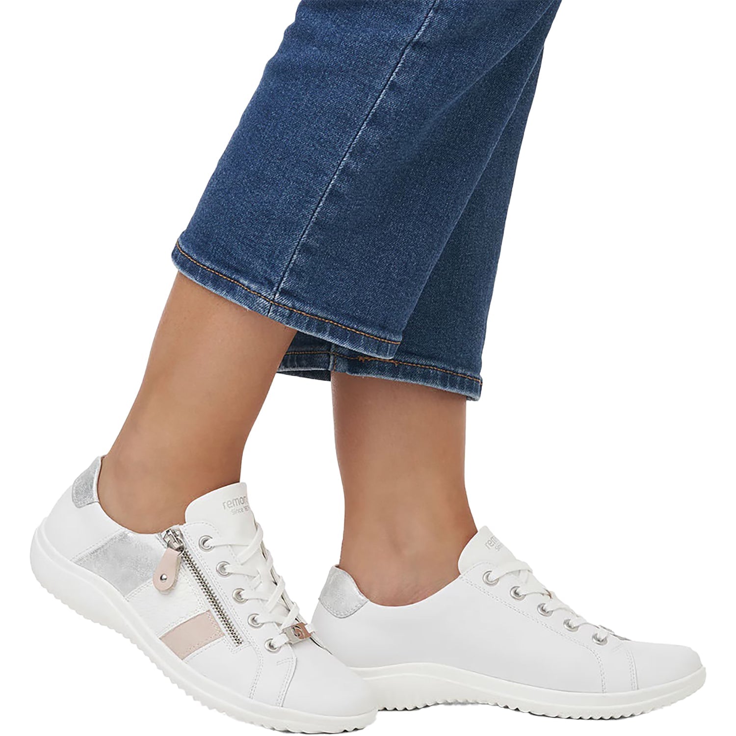 Remonte D1E00-81 Women's Sporty Lace Up Shoes Weiss/Rose/Ice Leather