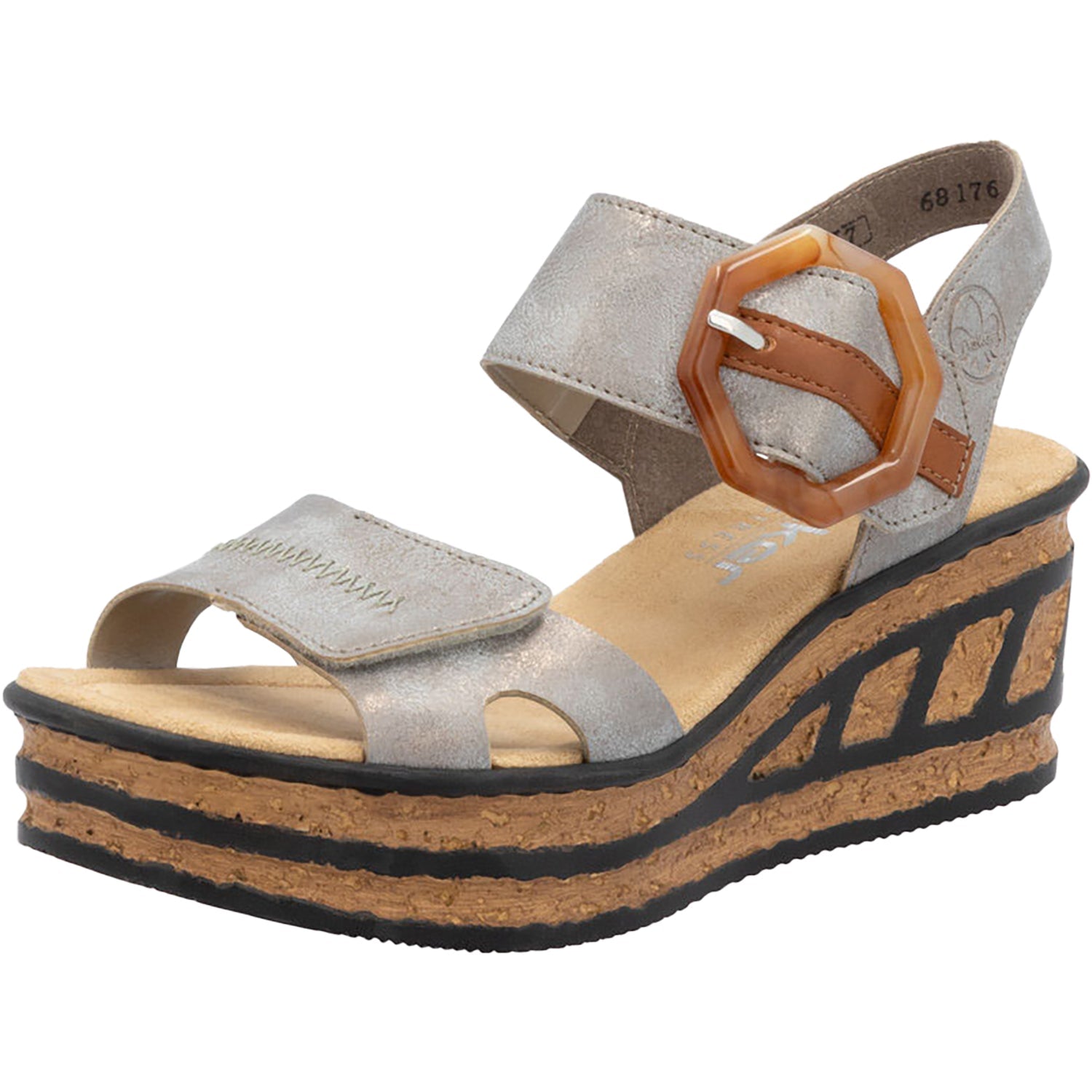 Rieker 68176-40 Women's Wedge Sandals Grey/Cayenne Synthetic