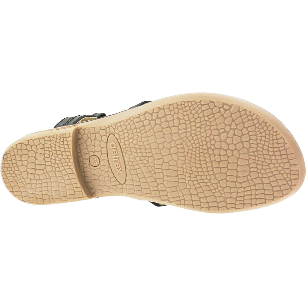 Aetrex Sheila Women's T-Strap Sandals Black/Beige Leather