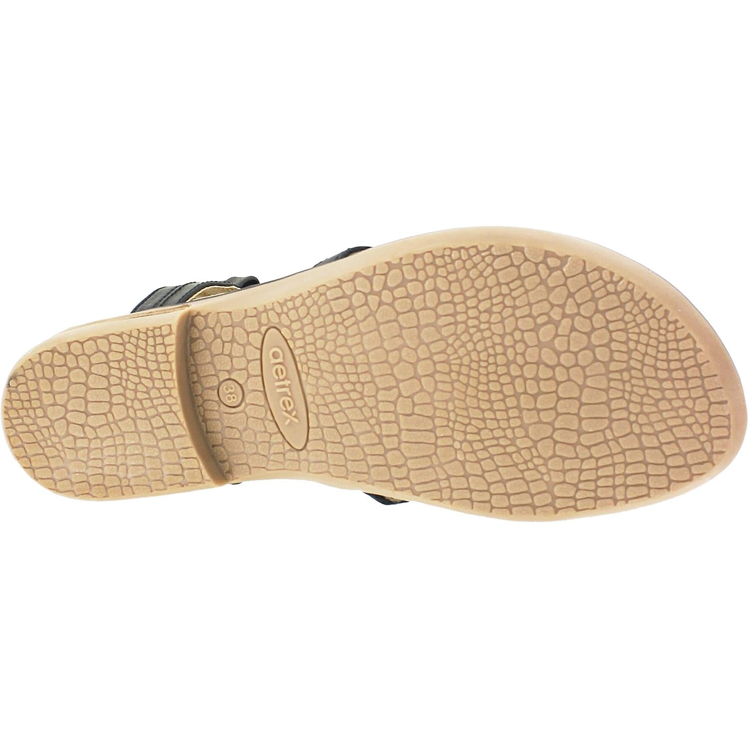 Aetrex Sheila Women's T-Strap Sandals Black/Beige Leather