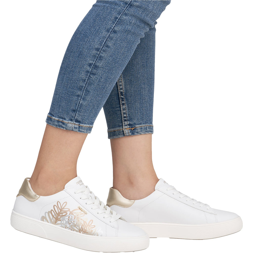 Remonte D2J00-81 Women's Sporty Lace Up Shoes White/Gold Leather