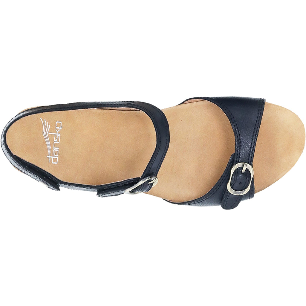 Dansko Tricia Women's Wedge Heel Sandals Black Milled Burnished Leather