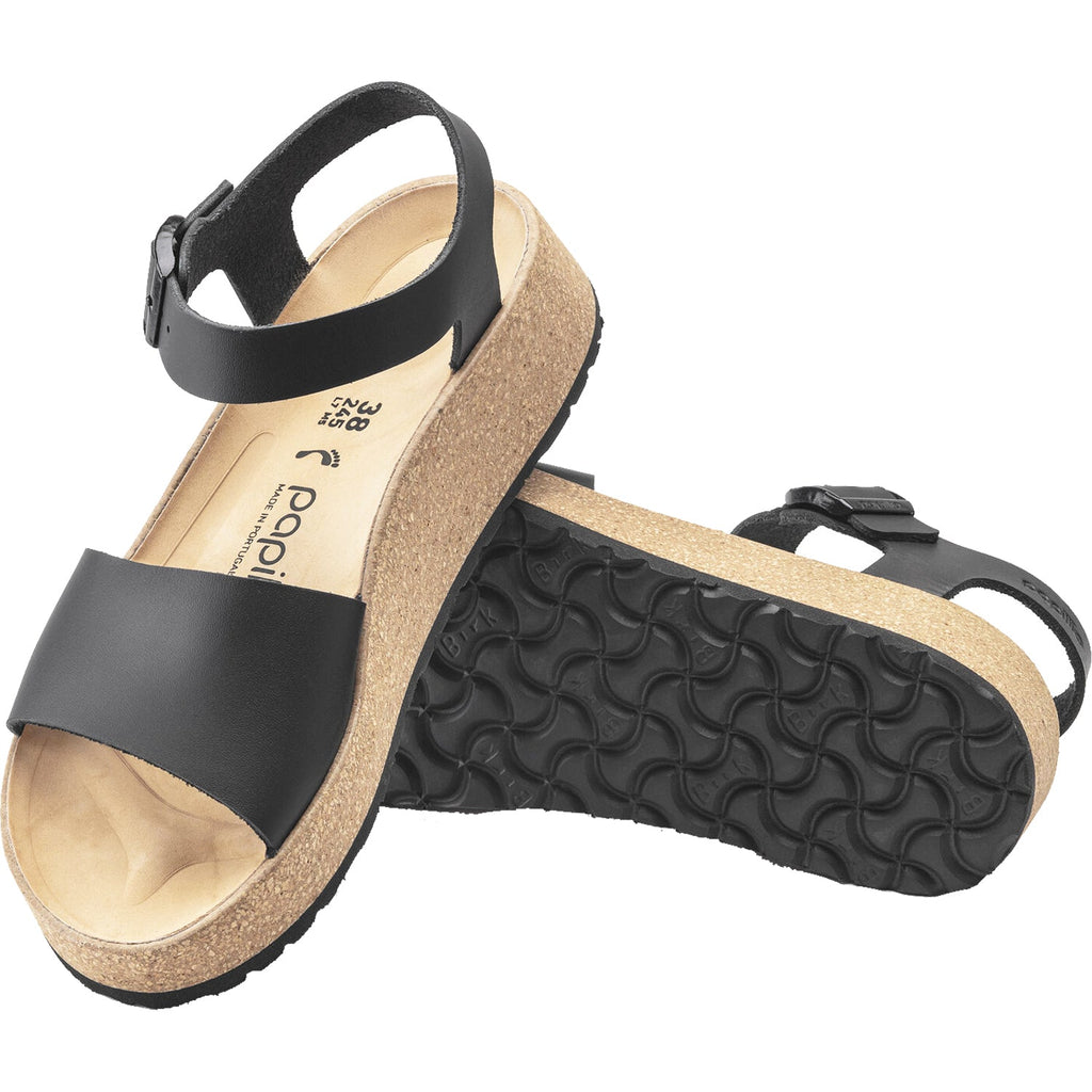 Birkenstock Papillio Glenda Women's Wedge Heel Sandals Black Leather