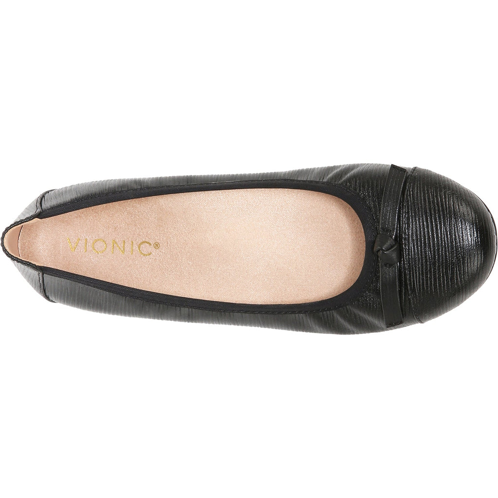 Vionic Amorie Women's Slip On Flats Black Wavy Leather
