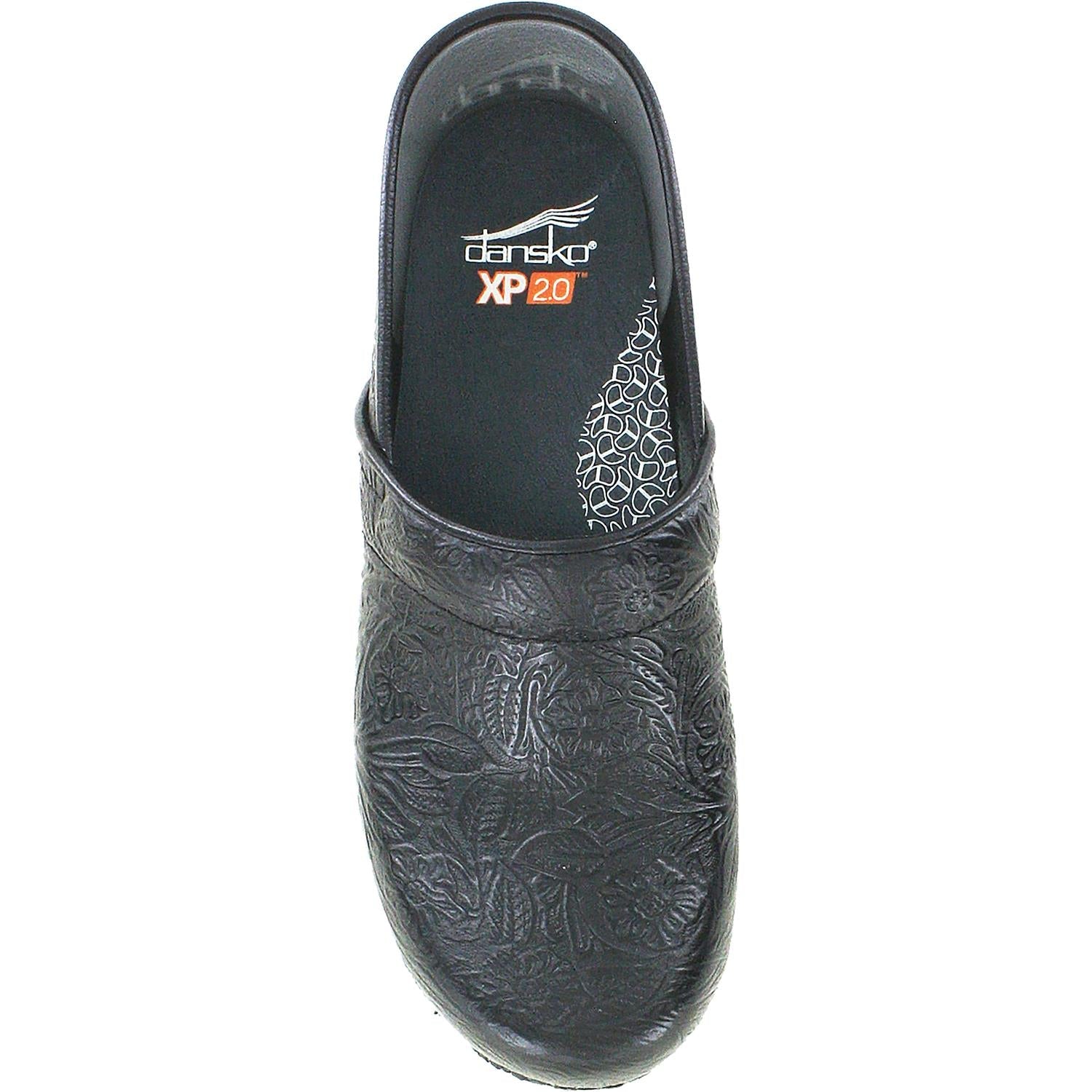 Dansko XP 20 Women's Clogs Black Floral Tooled Leather