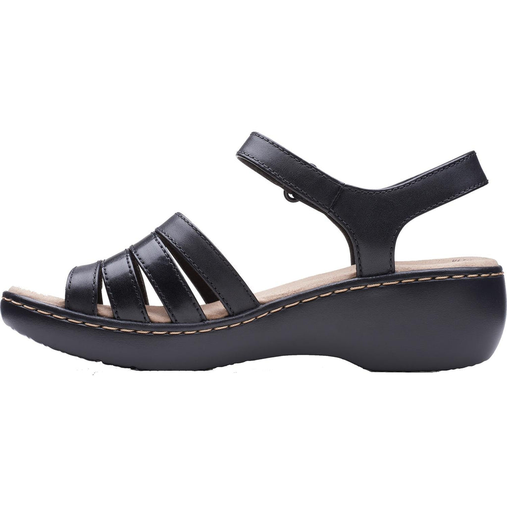 Clarks Delana Brenna Women's Wedge Sandals Black Leather