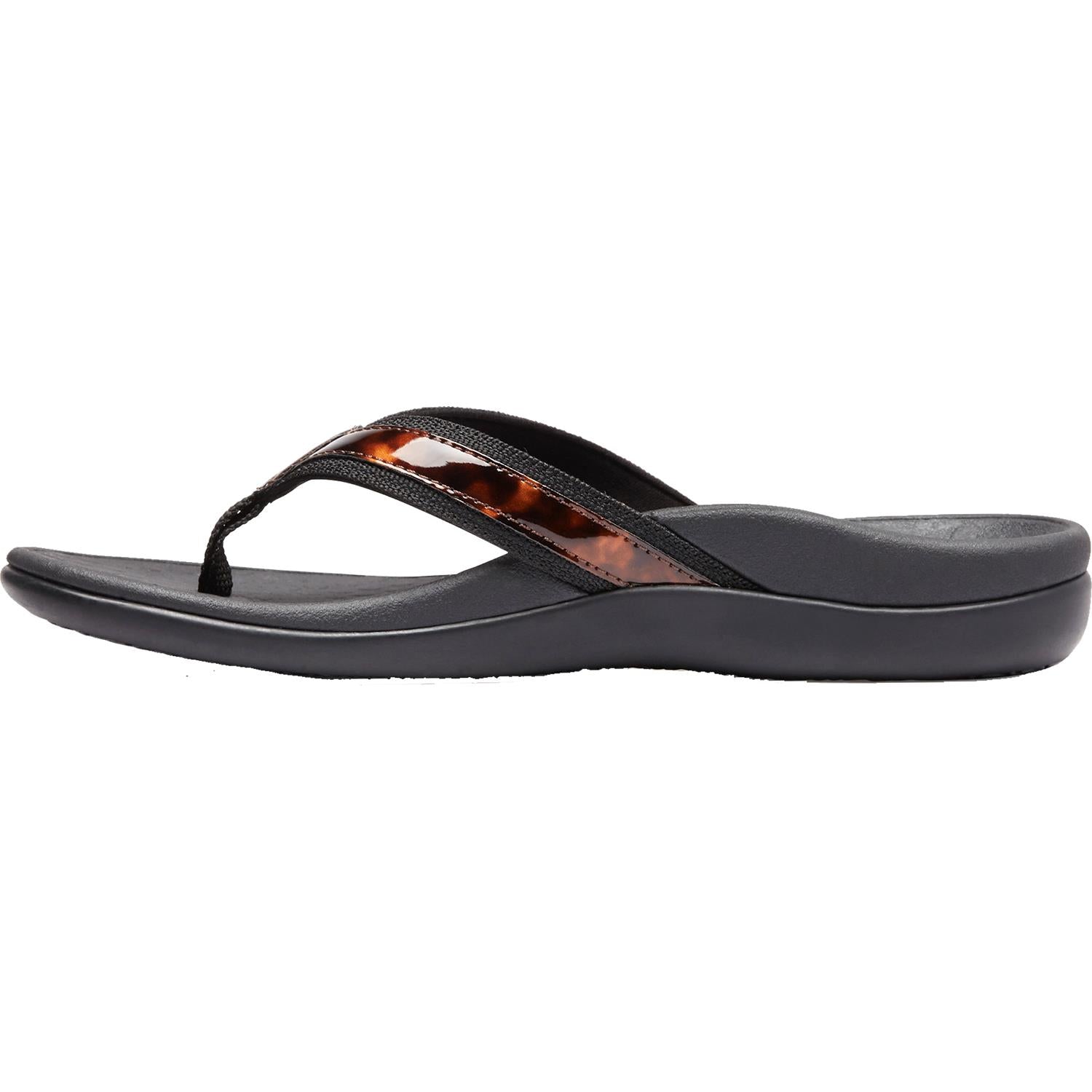 Vionic Tide II Women's Toe Post Sandals Tortoise Black Leather