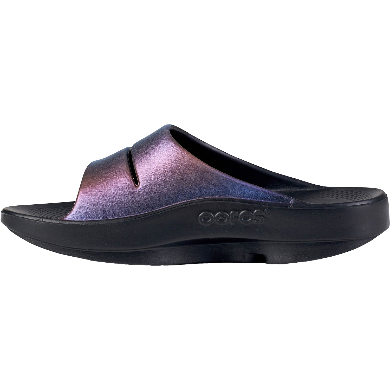 OOFOS OOahh Luxe Women's Recovery Slide Sandals Midnight Spectre Synthetic